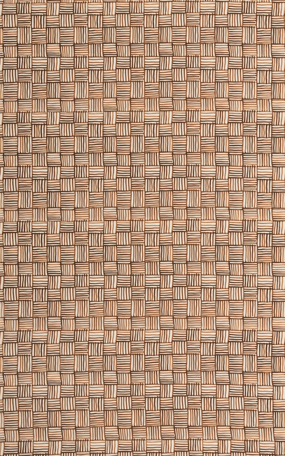 Chocolate and cream woven fabric with small interlocking rectangular blocks