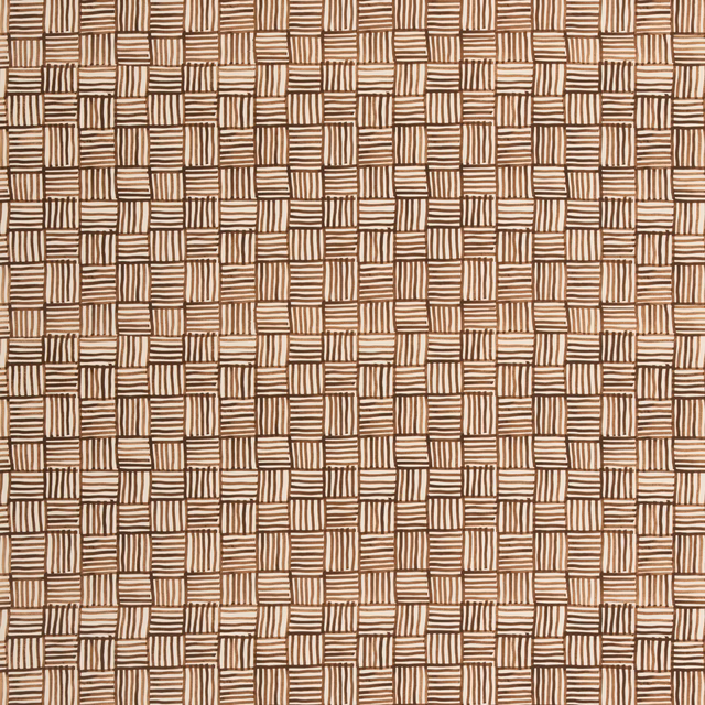 Chocolate and cream woven fabric with small interlocking rectangular blocks