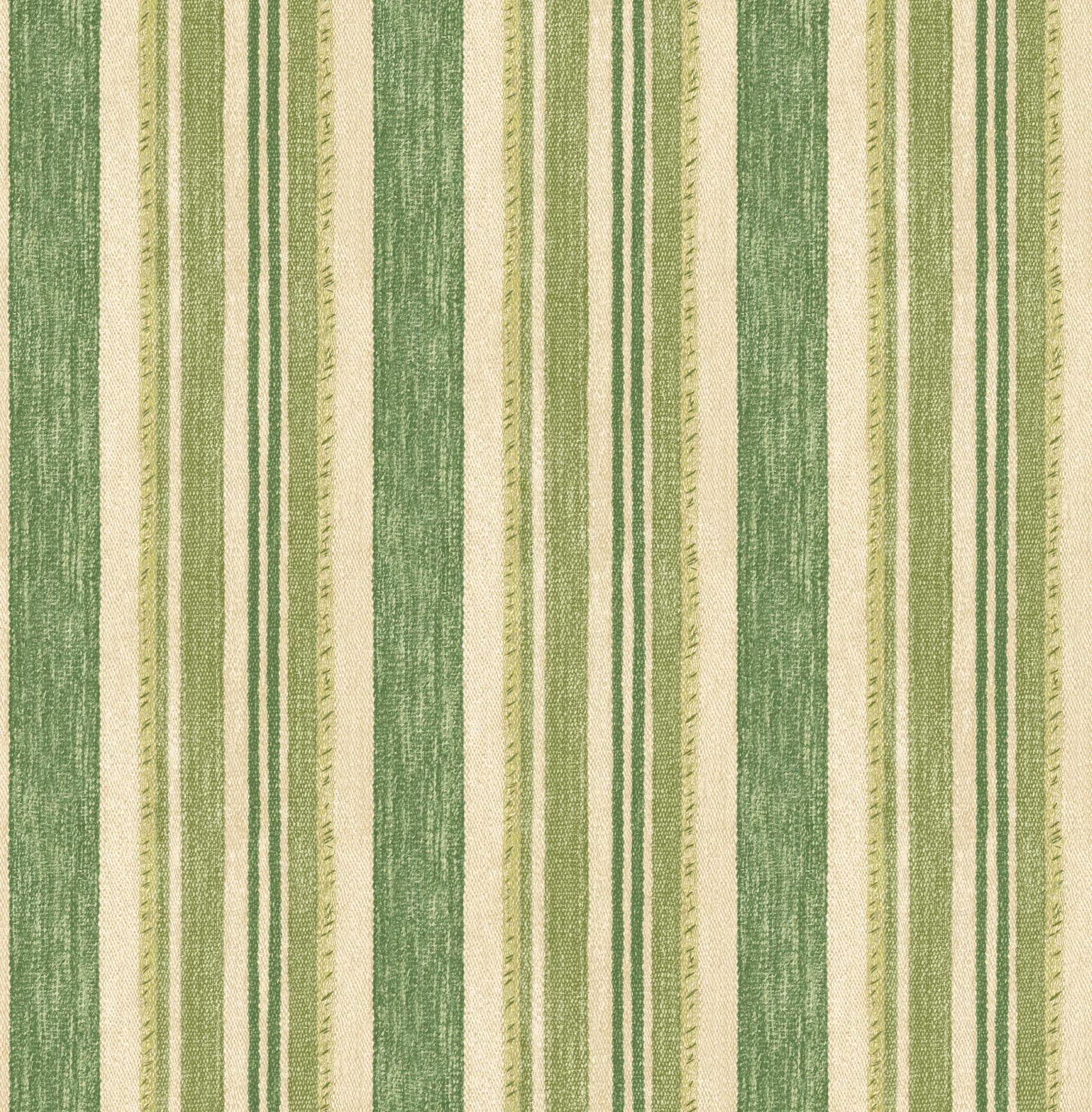 Textured sage-green and cream vertical stripes with fine olive pinstripes