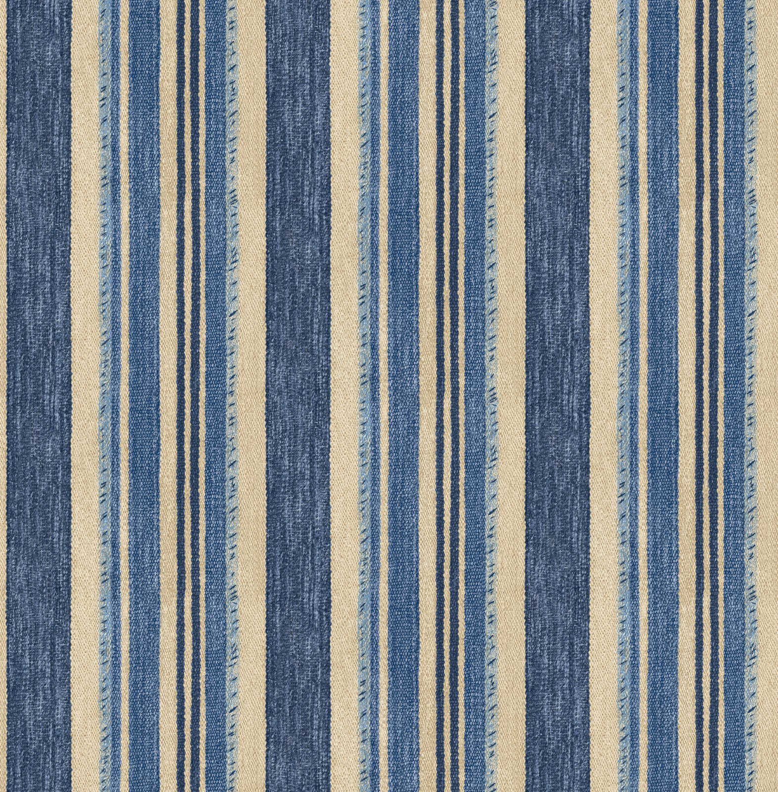 Indigo, cream and pale blue irregular vertical stripes with a fibrous painterly texture