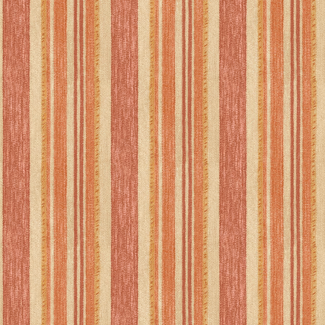 Warm terracotta wallpaper with cream, ochre and fine blue-green vertical stripes