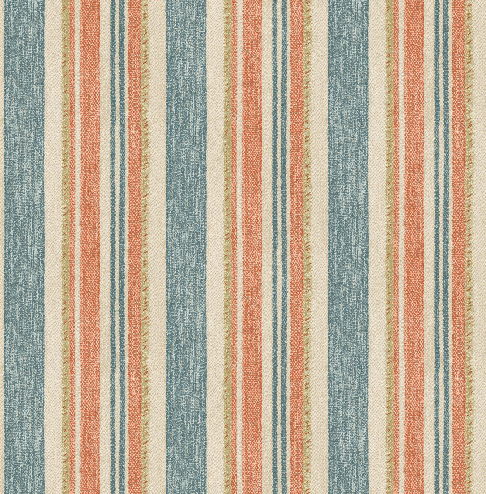 Muted teal and spice vertical stripe wallpaper with distressed painterly texture