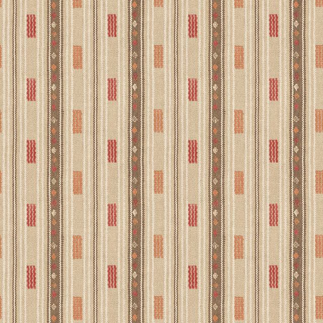 Cream wallpaper with espresso vertical bands and Tuscan red geometric motifs