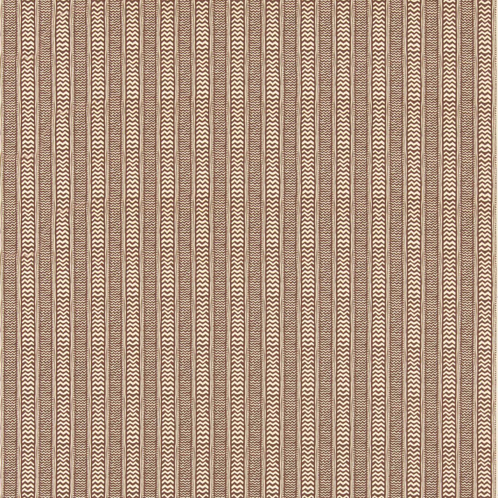 Warm cocoa and cream vertical stripes with repeating fine zigzag motifs