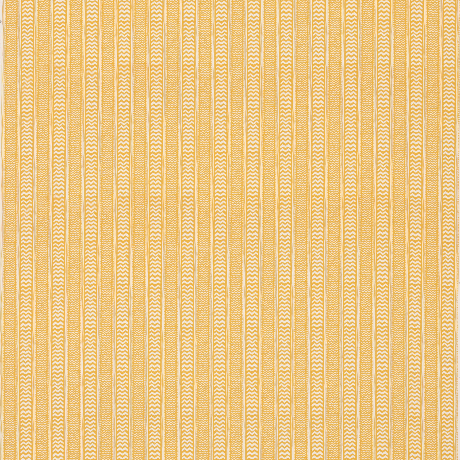 Warm saffron-yellow and cream vertical cotton stripes with tiny zigzag motifs