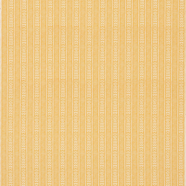 Warm saffron-yellow and cream vertical cotton stripes with tiny zigzag motifs