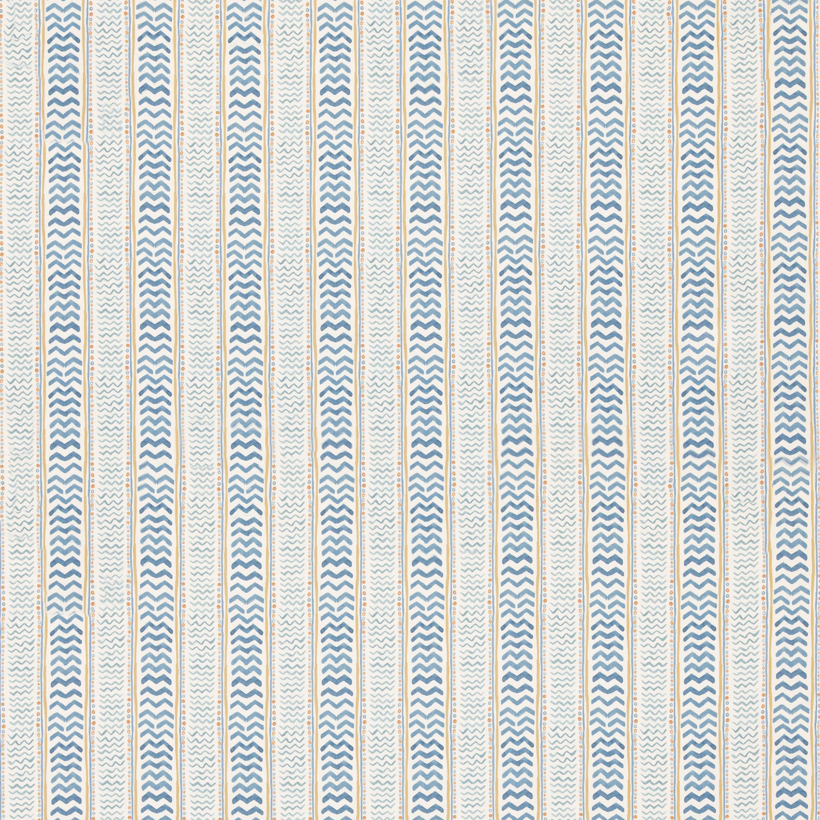 Pale cream textile with alternating blue zigzag stripes and fine yellow lines