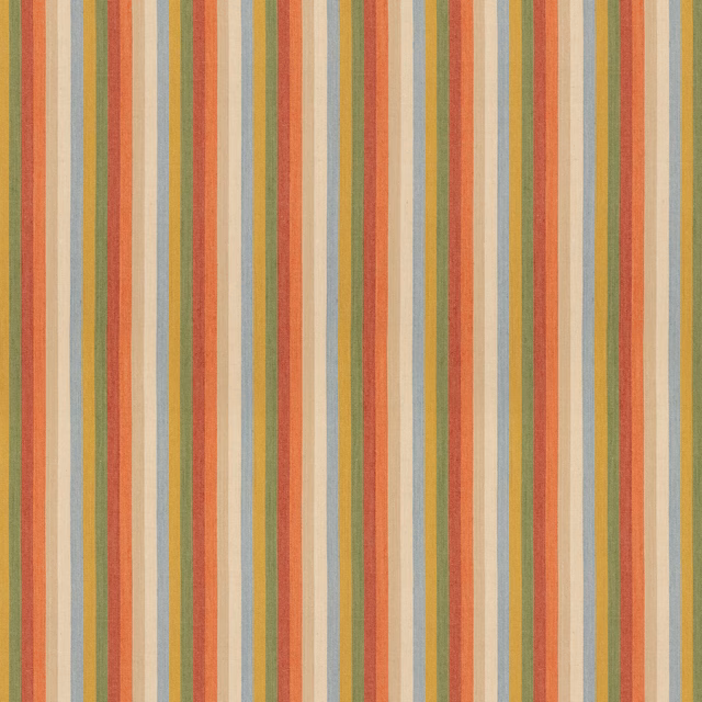 Muted clementine, green and beige vertical stripes in a tactile woven fabric