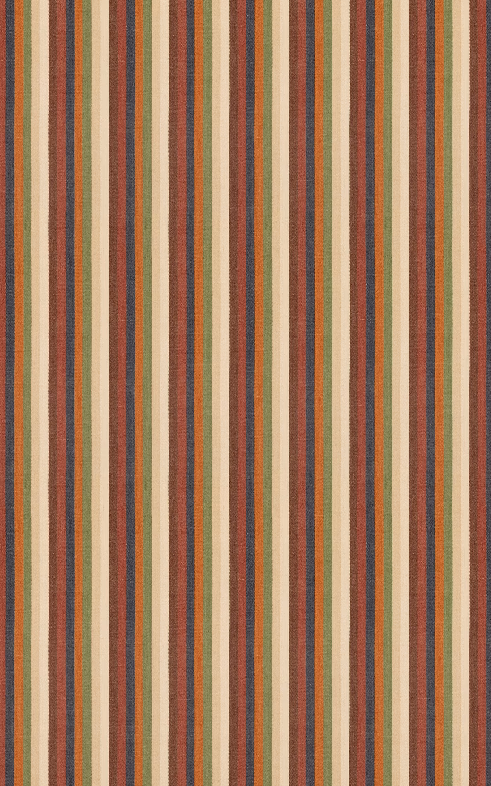 Indigo, chocolate, rust and olive vertical stripes in a textured woven fabric