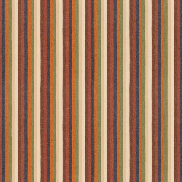 Indigo, chocolate, rust and olive vertical stripes in a textured woven fabric