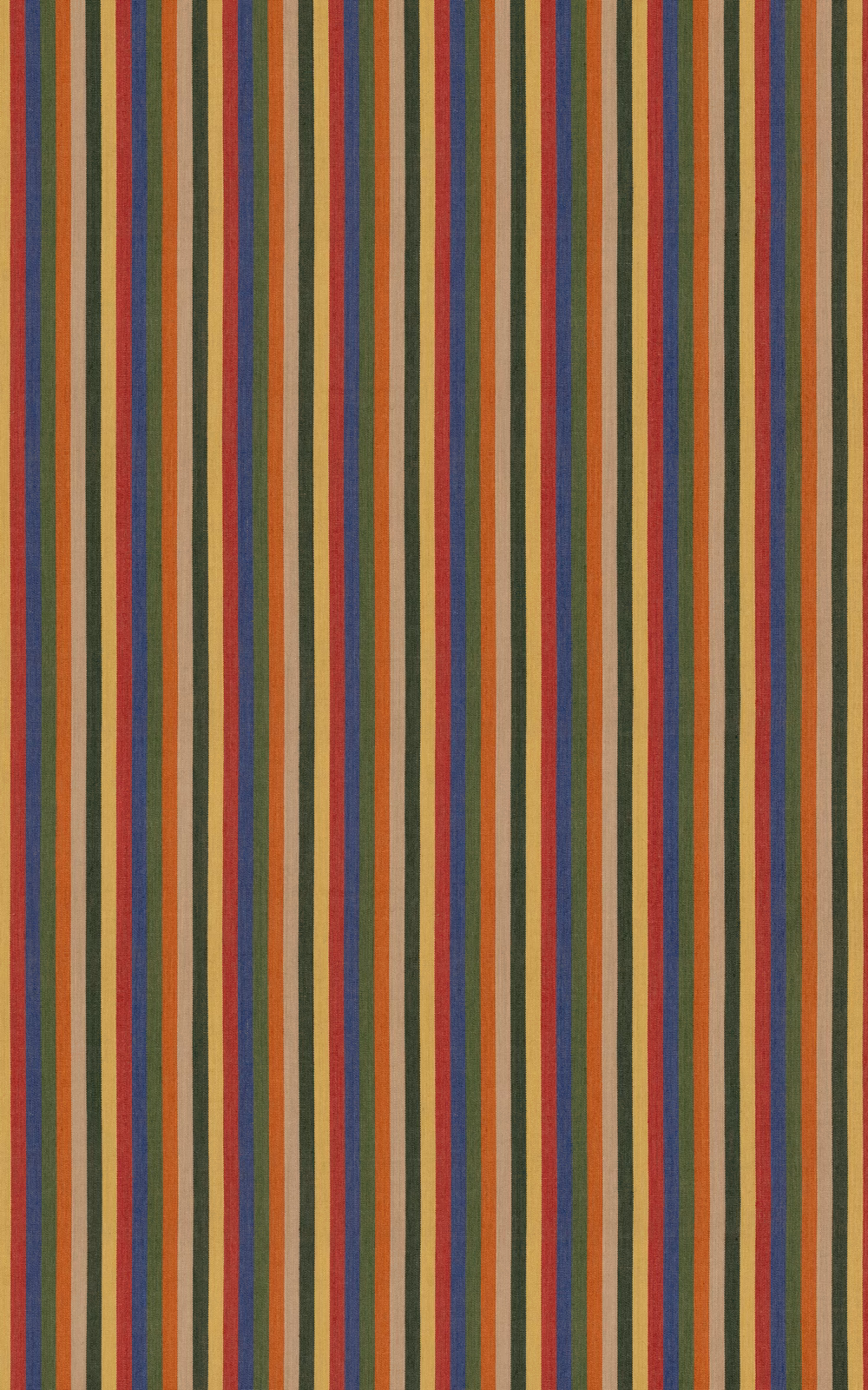 Close-set rust, teal, mustard, olive and red stripes on a charcoal woven ground