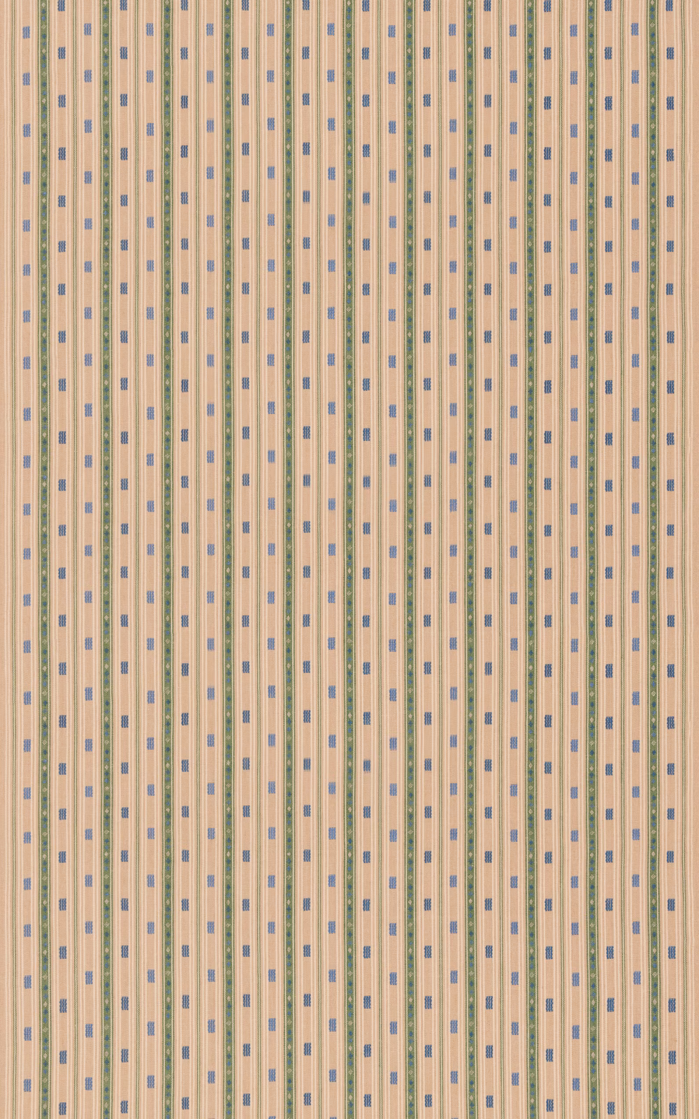 Sand cotton-jute stripe with blue-green rectangular marks and tactile vertical weave