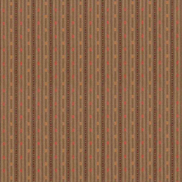 Chocolate-brown woven stripe with fine vertical lines and small red accents