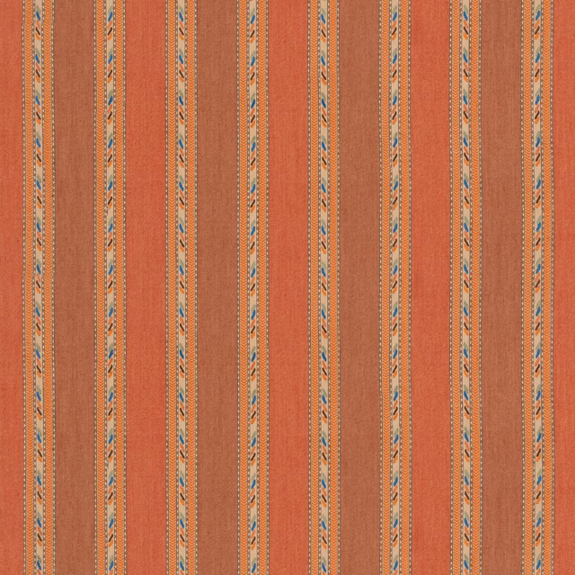 Warm terracotta woven stripe with blue-green patterned vertical bands