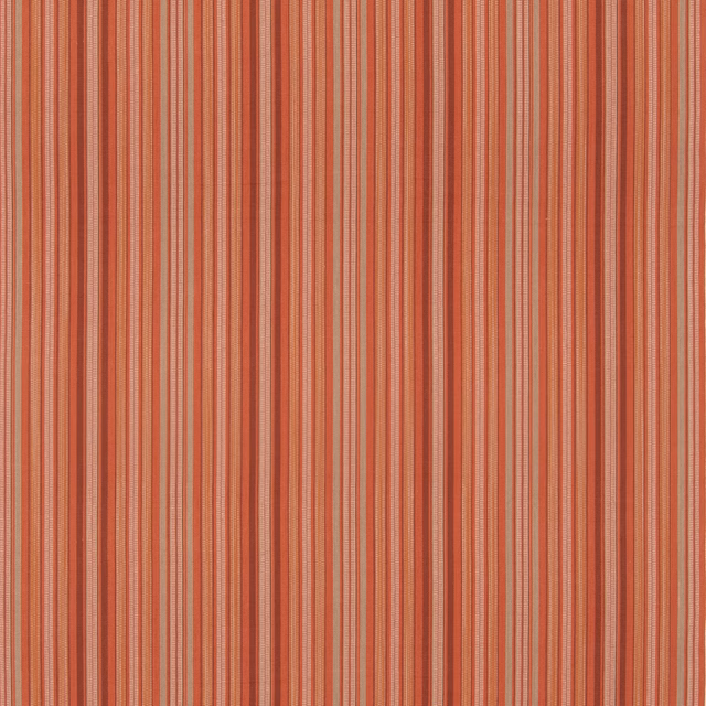 Warm terracotta and rust vertical stripe cotton fabric with muted rose and beige lines