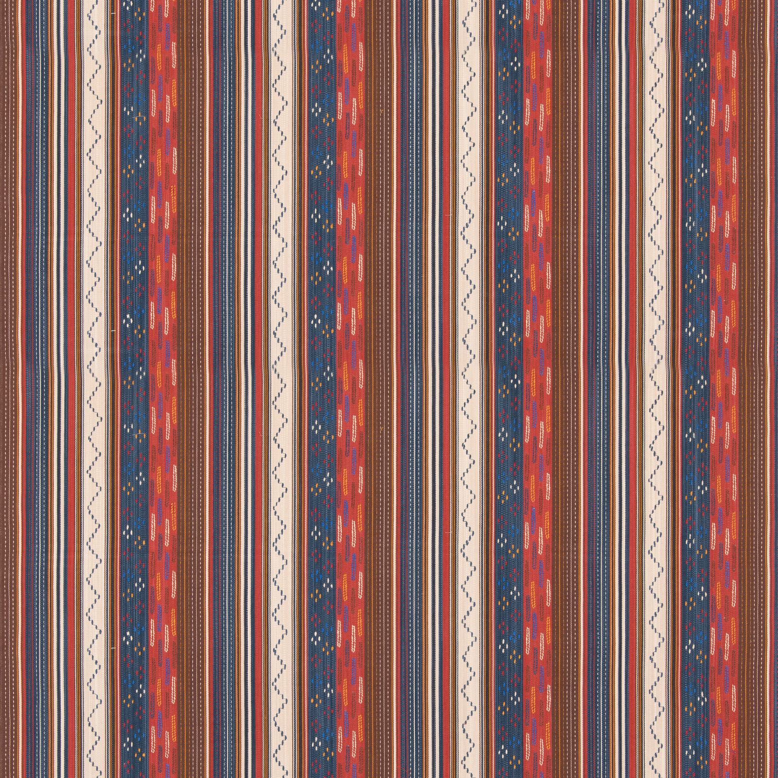 Indigo, red and cream vertical stripes with fine woven geometric details