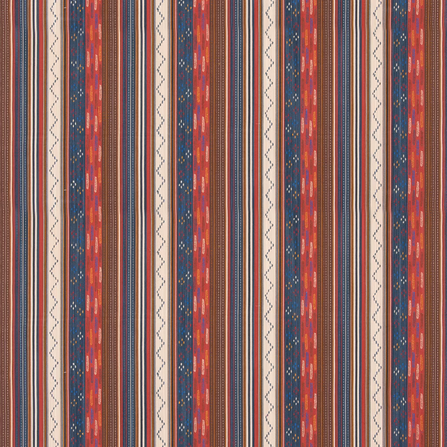 Indigo, red and cream vertical stripes with fine woven geometric details
