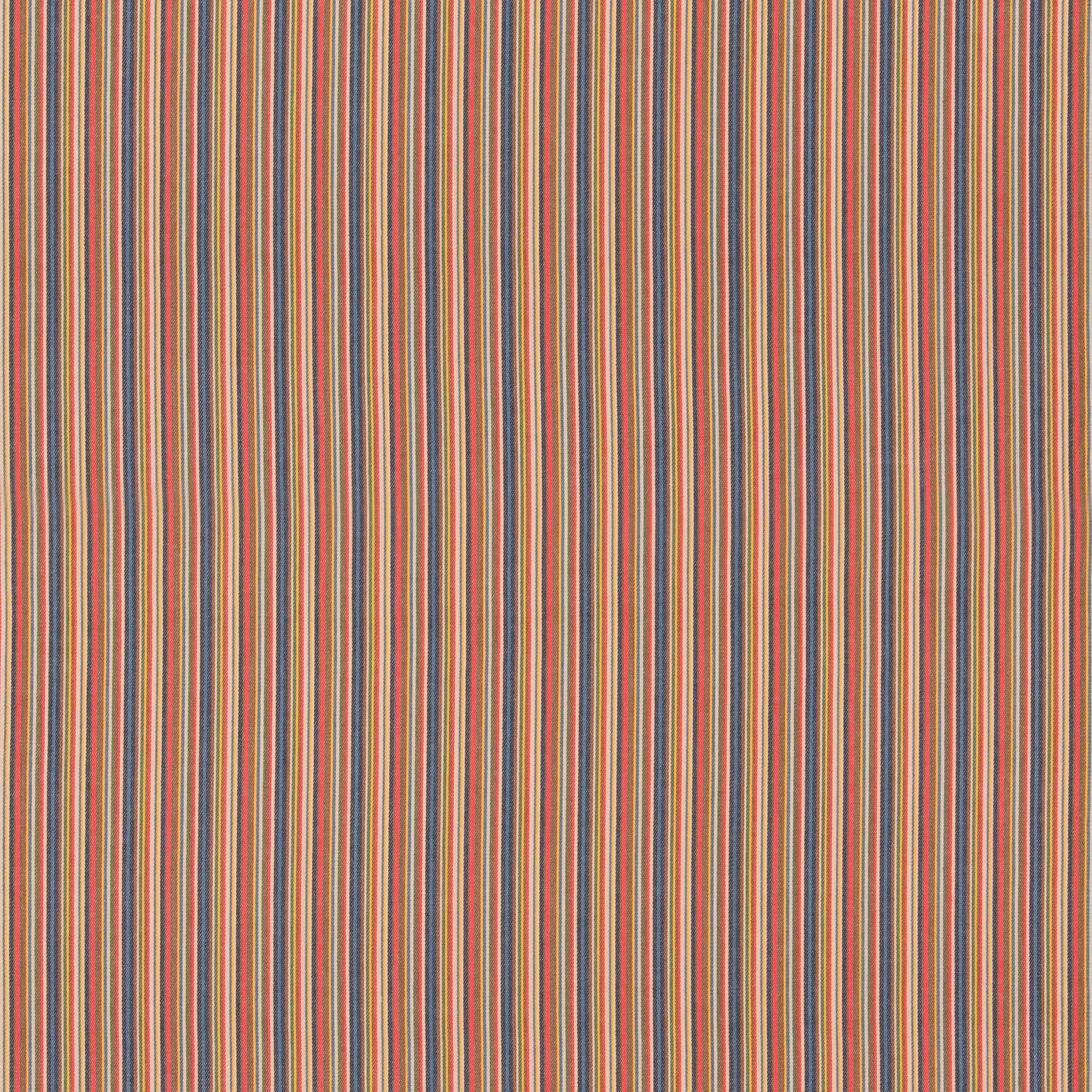 Close-up of finely woven indigo, cocoa, coral and cream vertical stripes