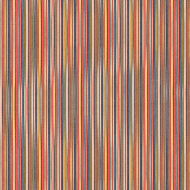 Close-up of finely woven indigo, cocoa, coral and cream vertical stripes