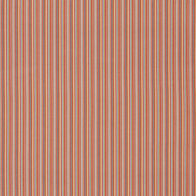 Coral, teal and neutral fine vertical stripes in a close woven cotton