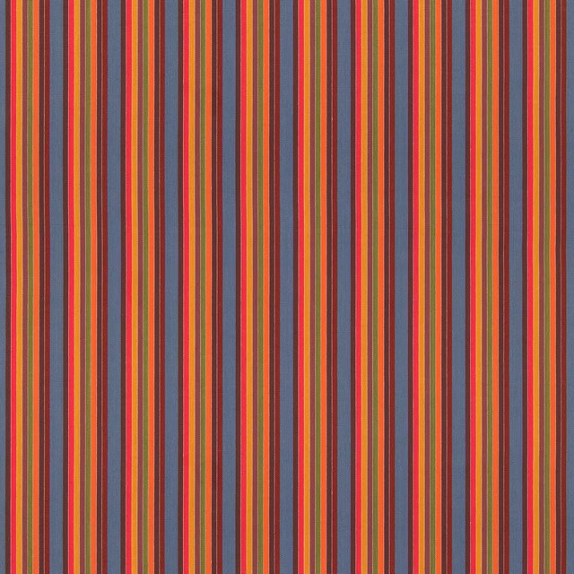 Jewel-toned vertical stripes in red, mustard, blue-grey and charcoal on cotton