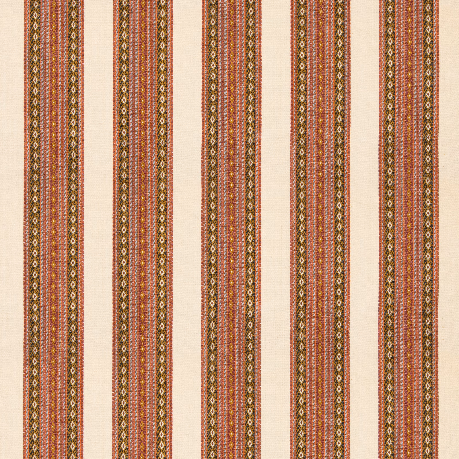 Fuchsia and ochre geometric stripes on a warm cream woven ground