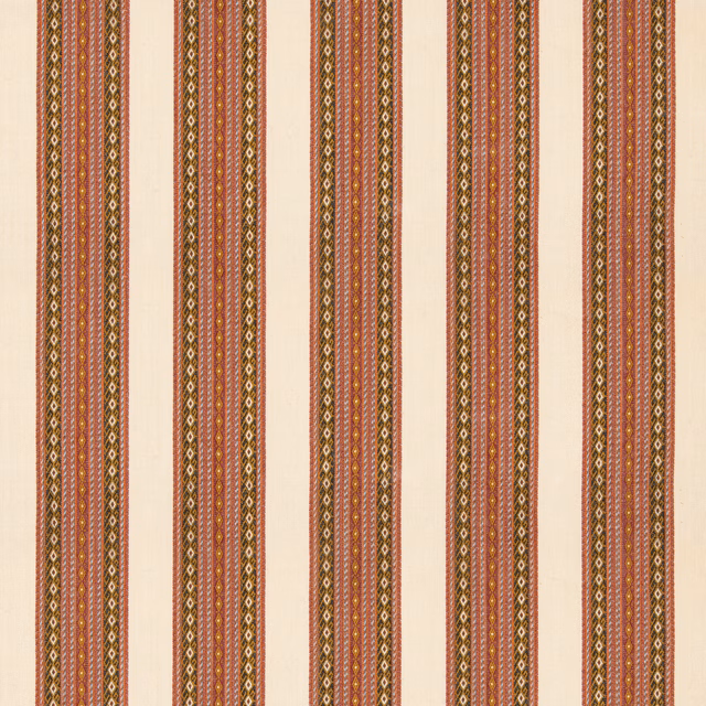 Fuchsia and ochre geometric stripes on a warm cream woven ground