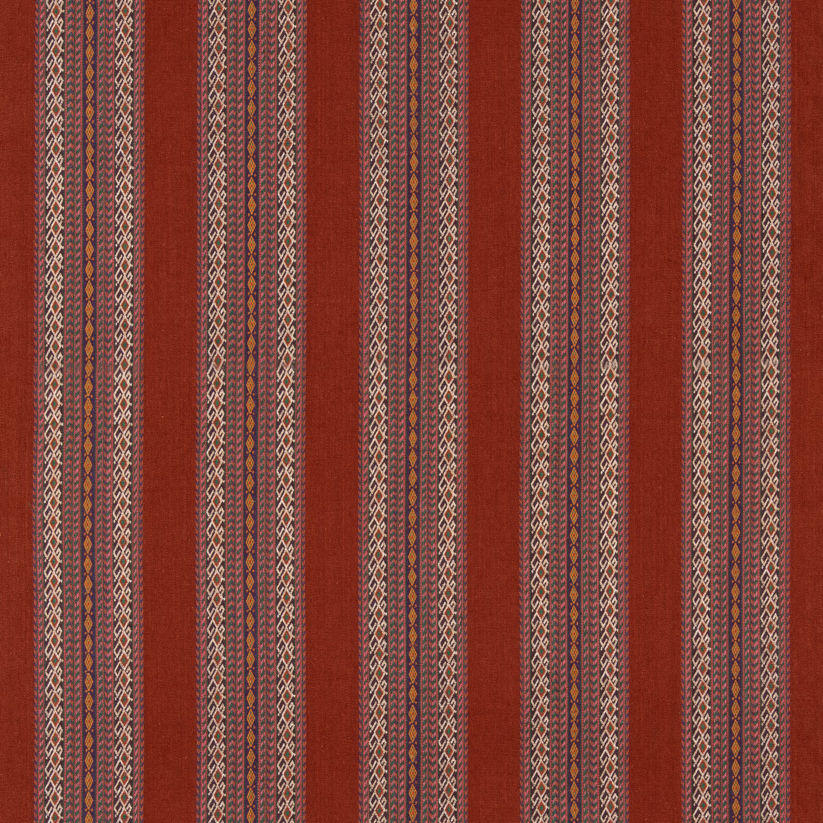 Deep burgundy plum woven stripe with cream diamond motifs and muted mauve accents
