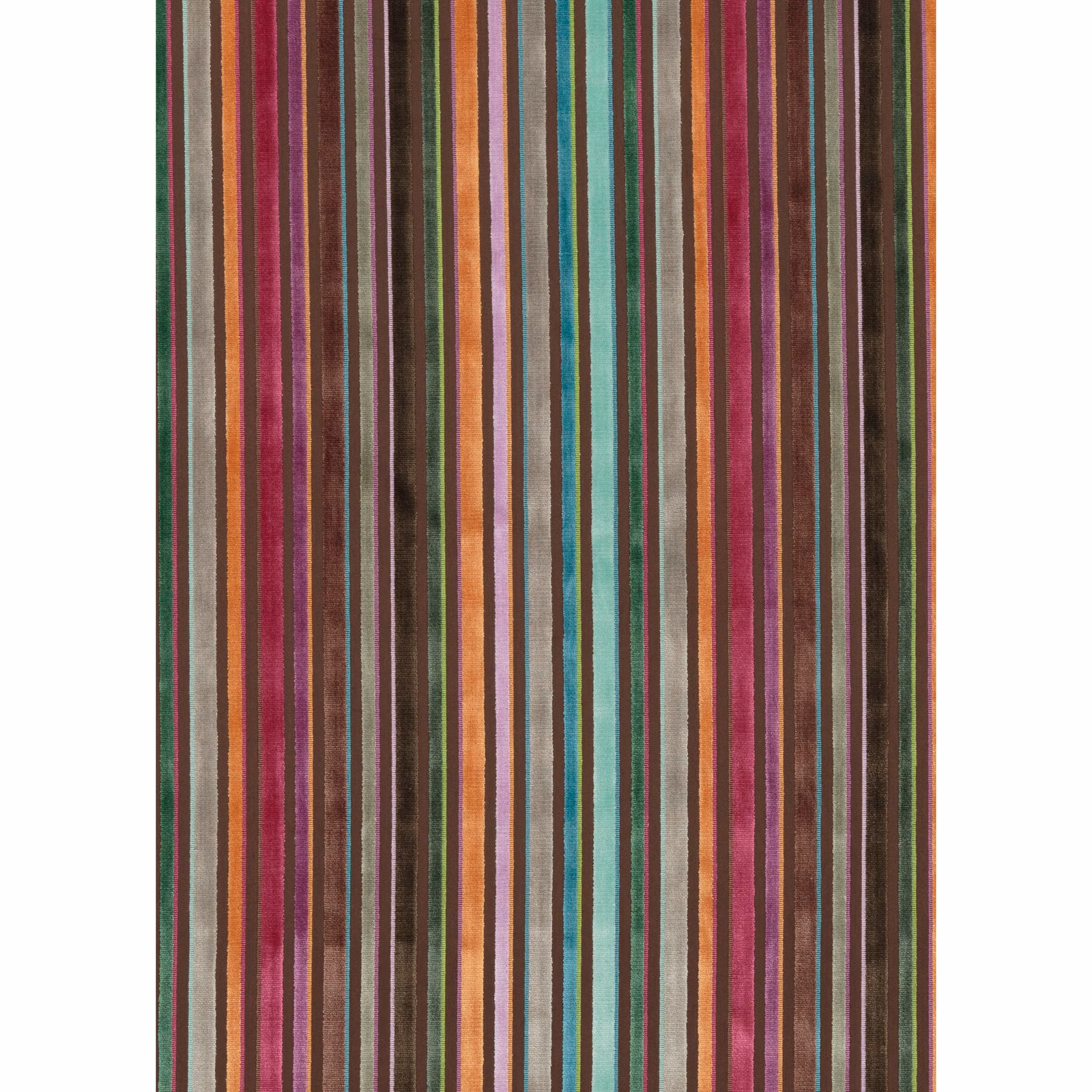 Jewel-toned vertical stripe fabric in burgundy, teal, green, ochre and lilac