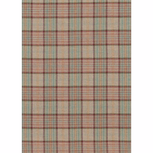 Muted quartz plaid with teal, red and olive lines in a wool weave
