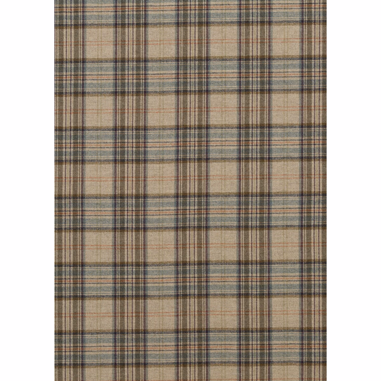 Soft jade and taupe plaid wool with brown, charcoal and muted red lines