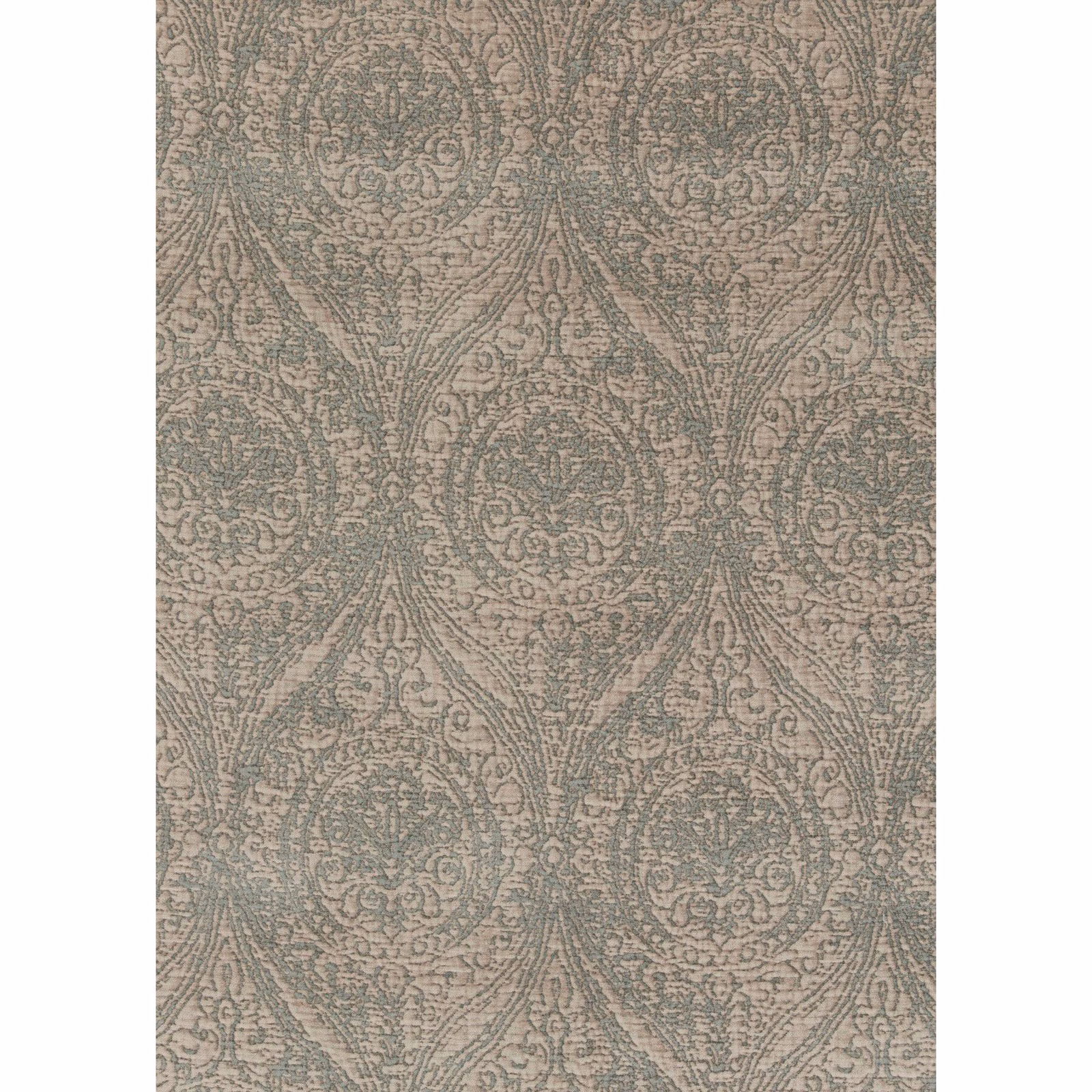Muted blue-green damask with fine antique tracery and softly textured woven surface