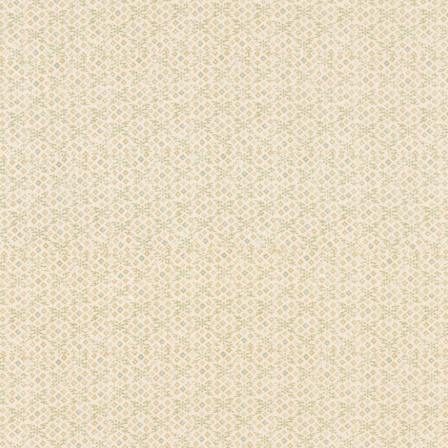 Soft sage geometric floral sprigs scattered across a warm cream textile ground