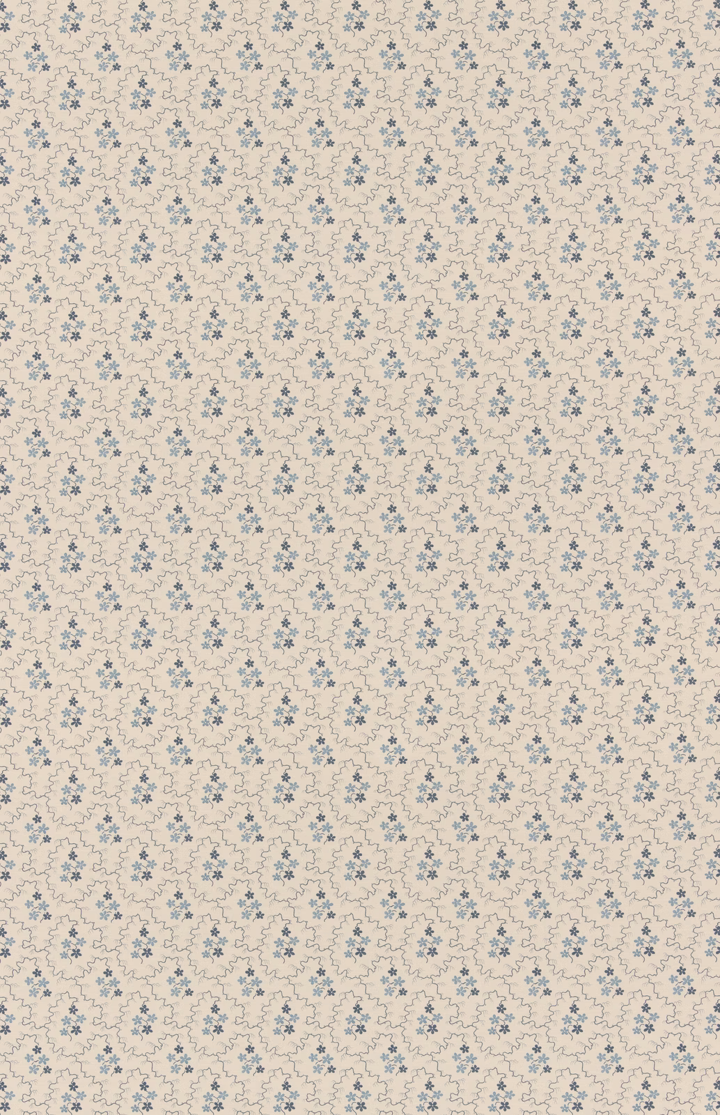 Warm cream cotton with repeating dusty blue miniature floral sprigs