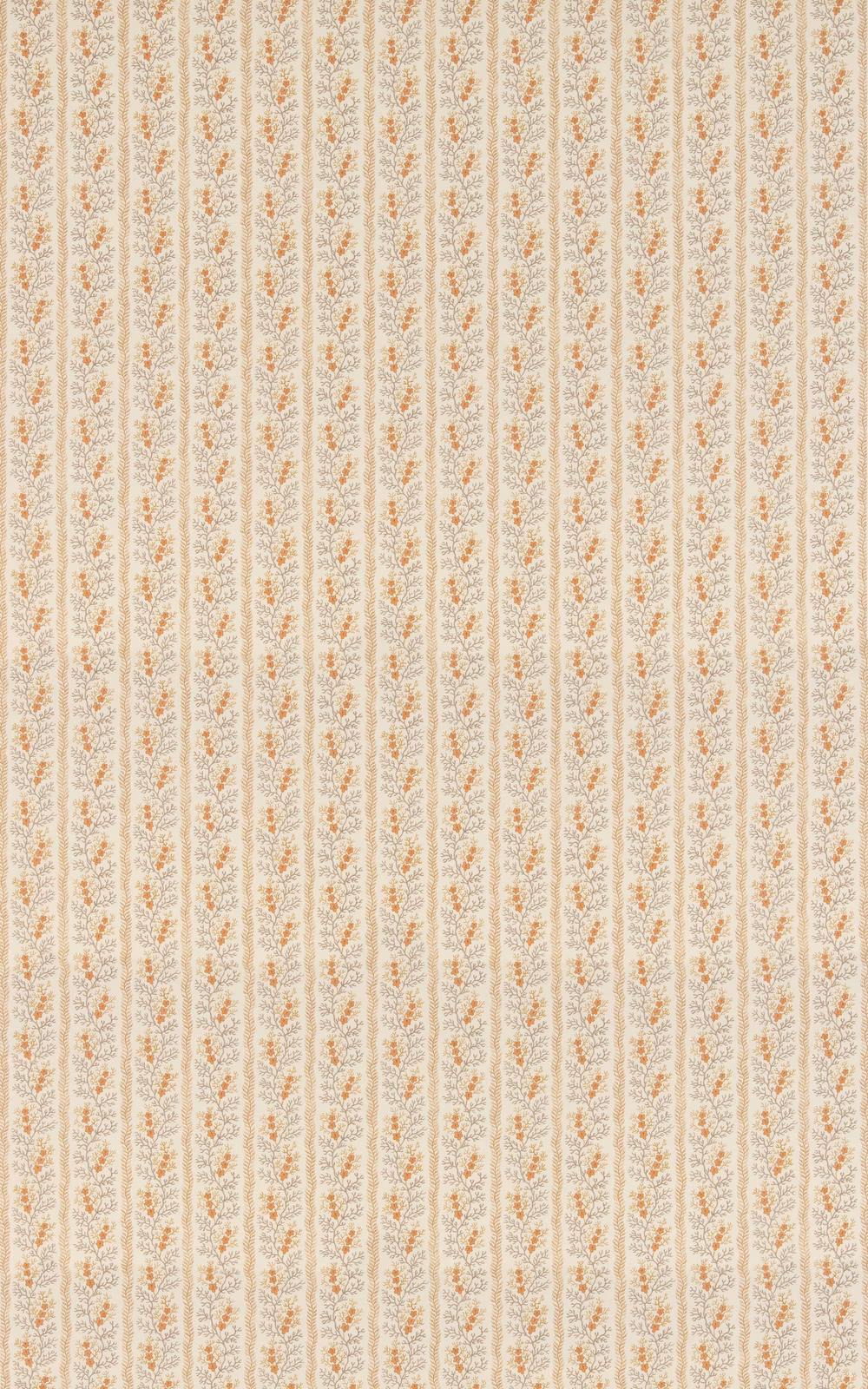 Warm sand cotton with narrow vertical leafy stripes and peach sprigs