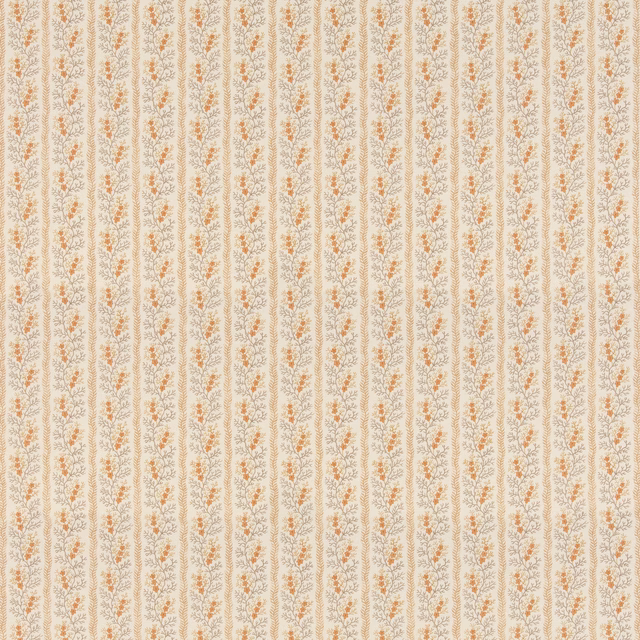 Warm sand cotton with narrow vertical leafy stripes and peach sprigs