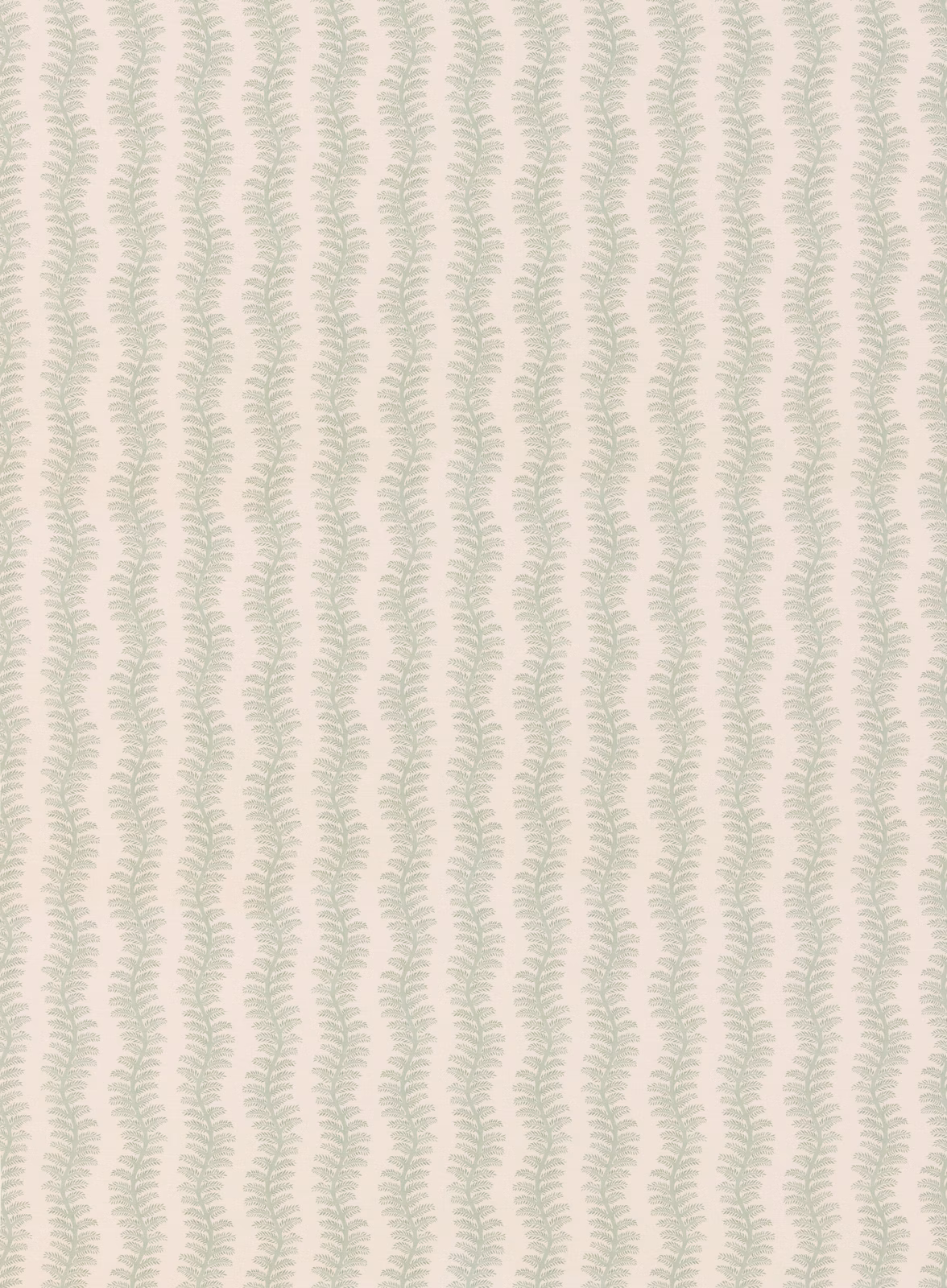 Pale aqua leafy sprigs in narrow vertical rows on an ivory cotton ground