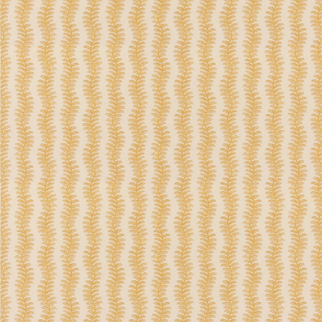 Warm ochre fern-like stripe columns on an ivory cotton ground