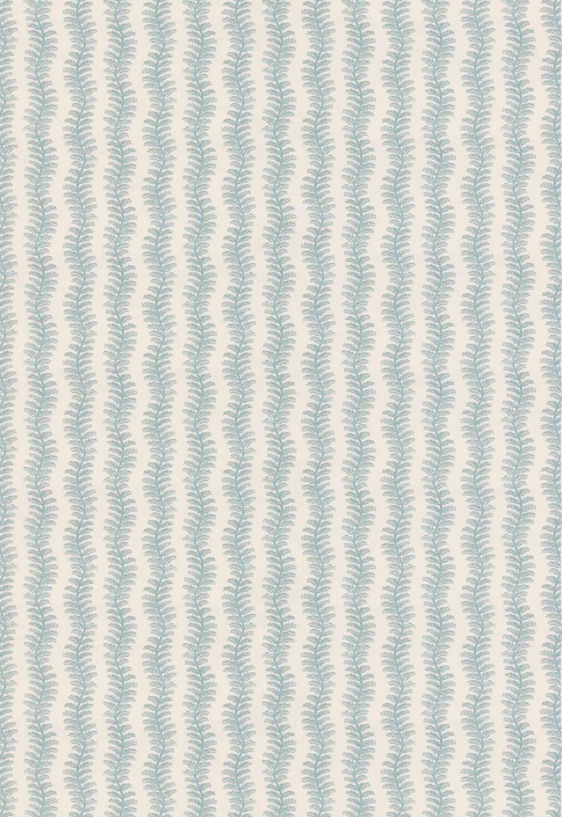Soft teal fern-like stripes repeat over an ivory cotton ground