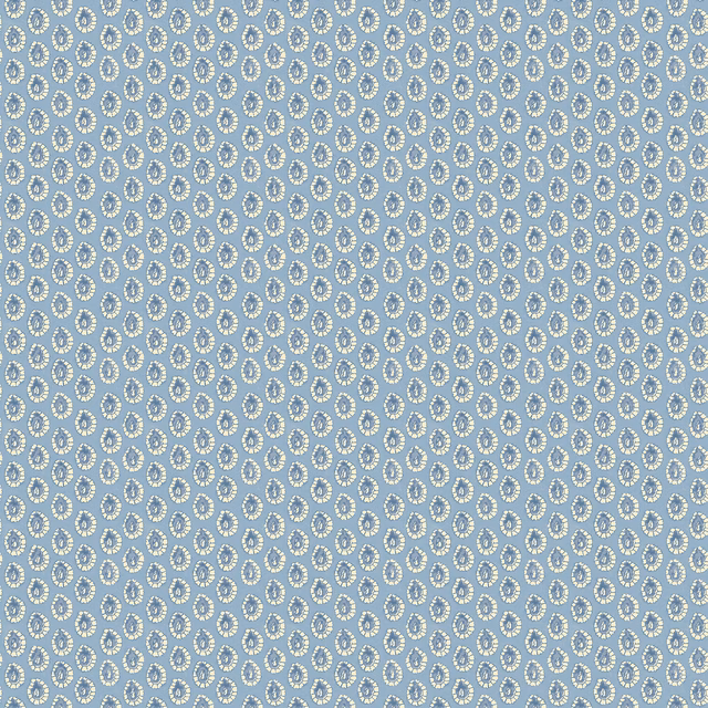 Soft powder-blue wallpaper with tiny pale oval loop motifs in a regular repeat
