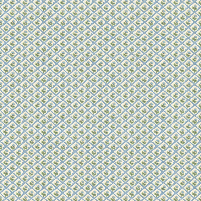 Pale blue and sage-green diamond print on a light wallpaper ground