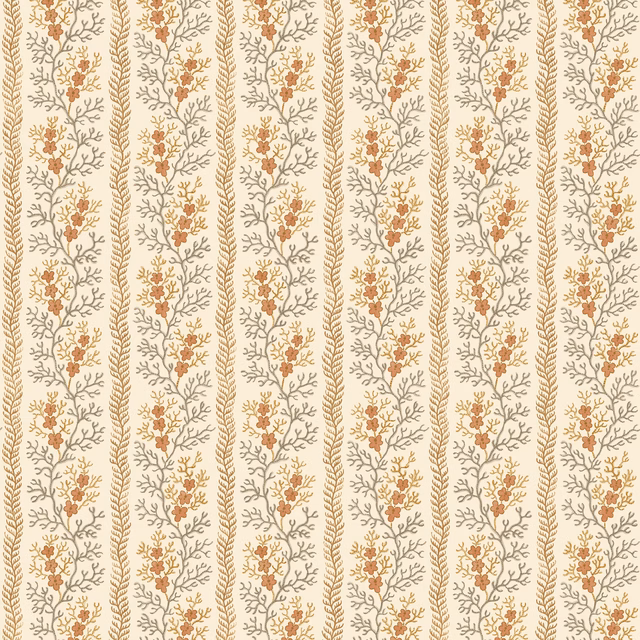 Warm sand wallpaper with repeating vertical botanical sprigs in rust and taupe