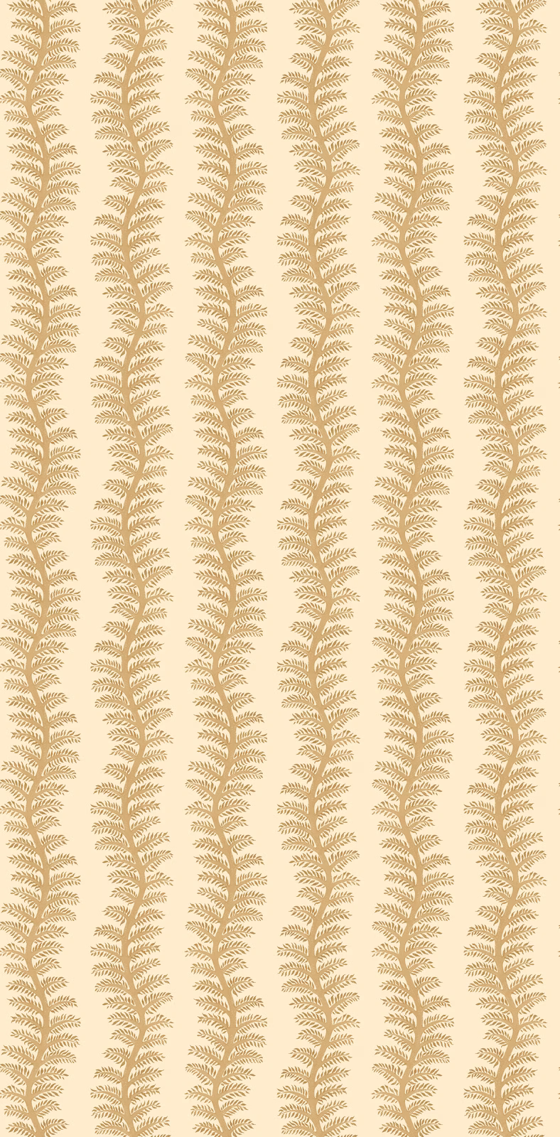 Warm sand fern stripes on a pale ivory wallpaper with a softly mottled finish