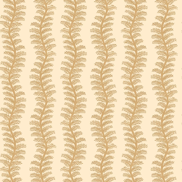 Warm sand fern stripes on a pale ivory wallpaper with a softly mottled finish