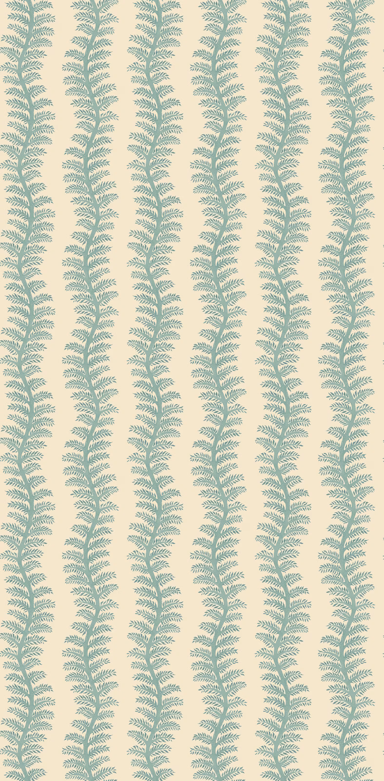 Muted teal fern stripes on an ivory ground with a fine printed grain