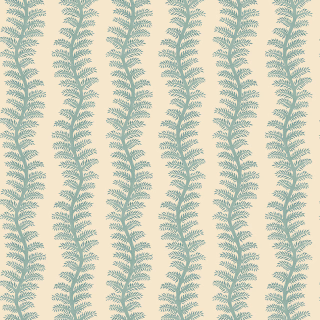 Muted teal fern stripes on an ivory ground with a fine printed grain
