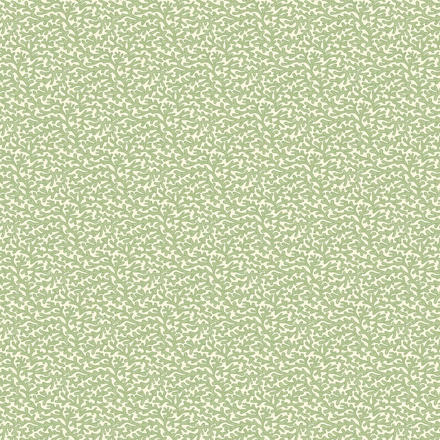 Pale sage wallpaper with dense tiny ivory-white sprig marks in a fine all-over pattern