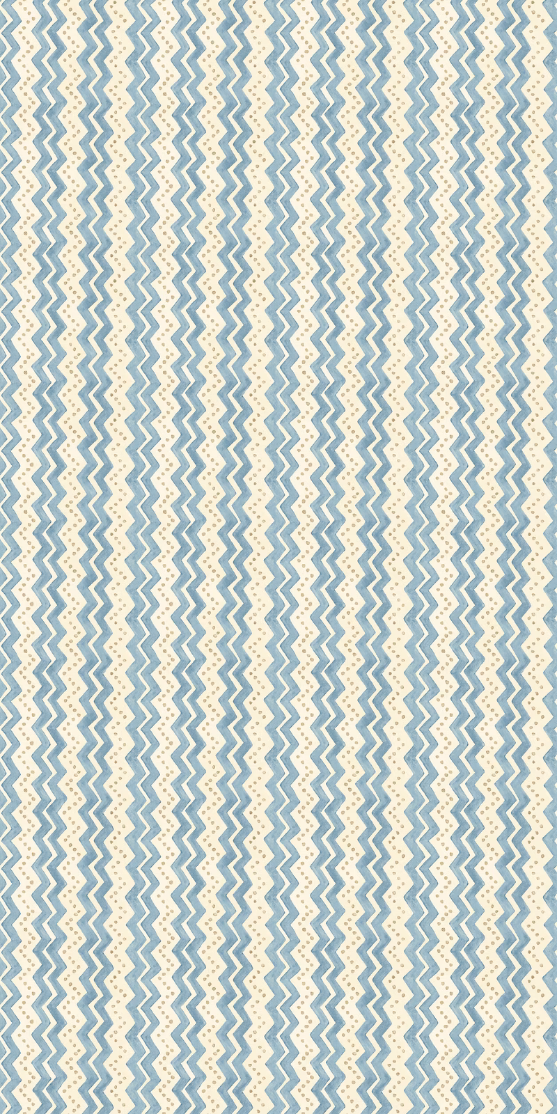 Pale blue and ivory wallpaper with closely spaced vertical zigzag stripes