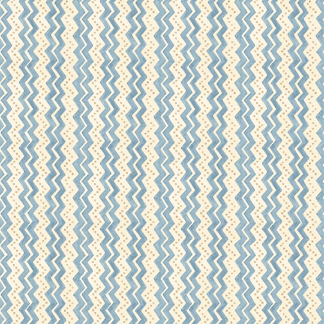 Pale blue and ivory wallpaper with closely spaced vertical zigzag stripes