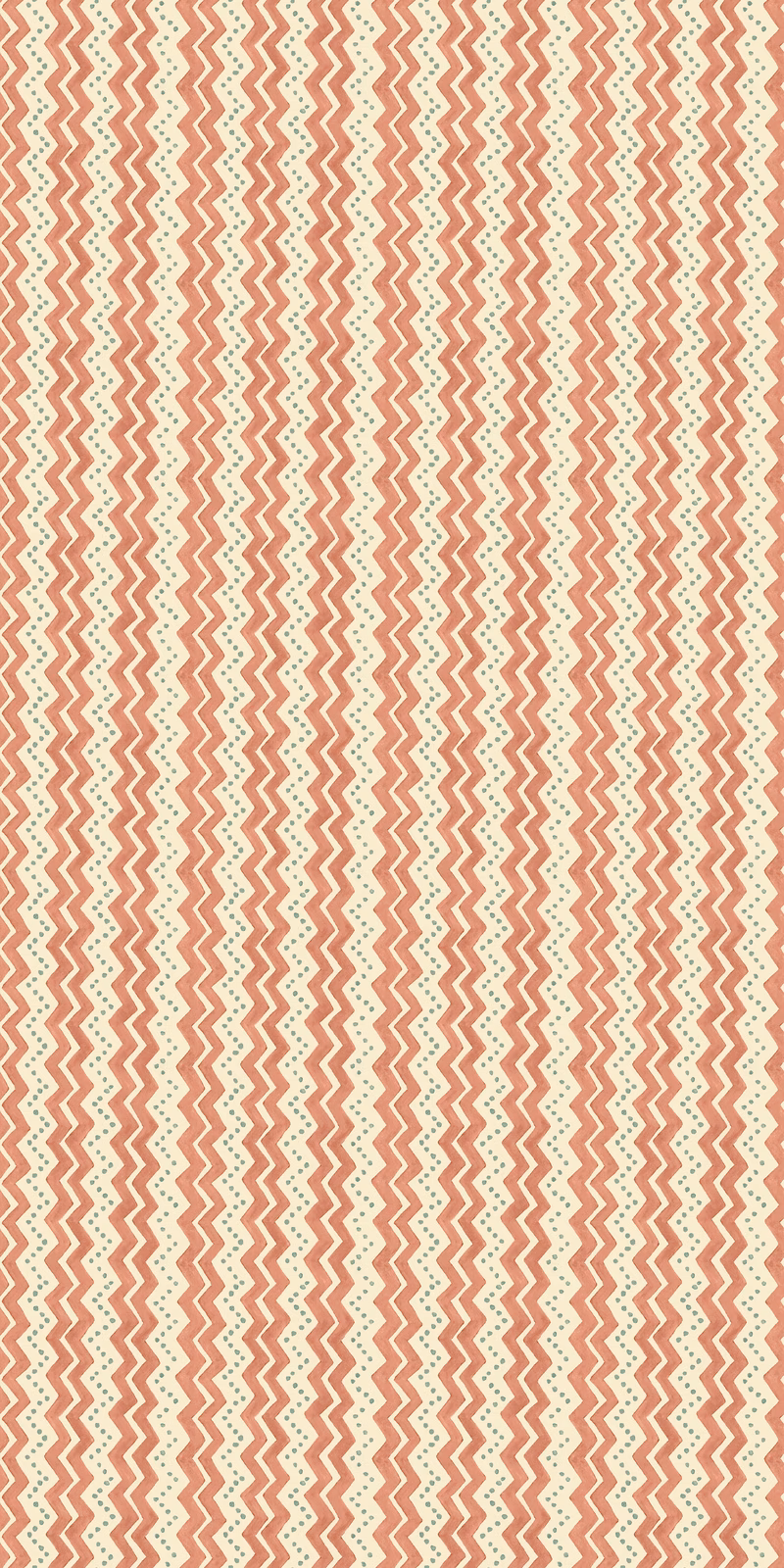 Soft red zigzag columns repeat over a pale cream wallpaper ground